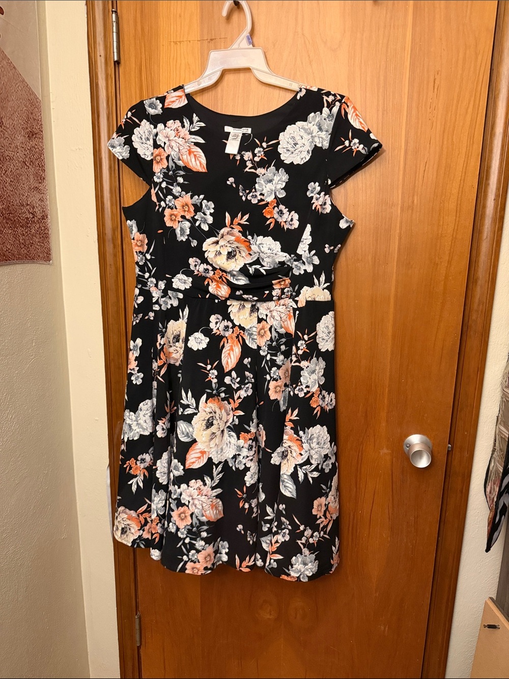 Studio One Black Dress with Peach and Ivory Floral Print